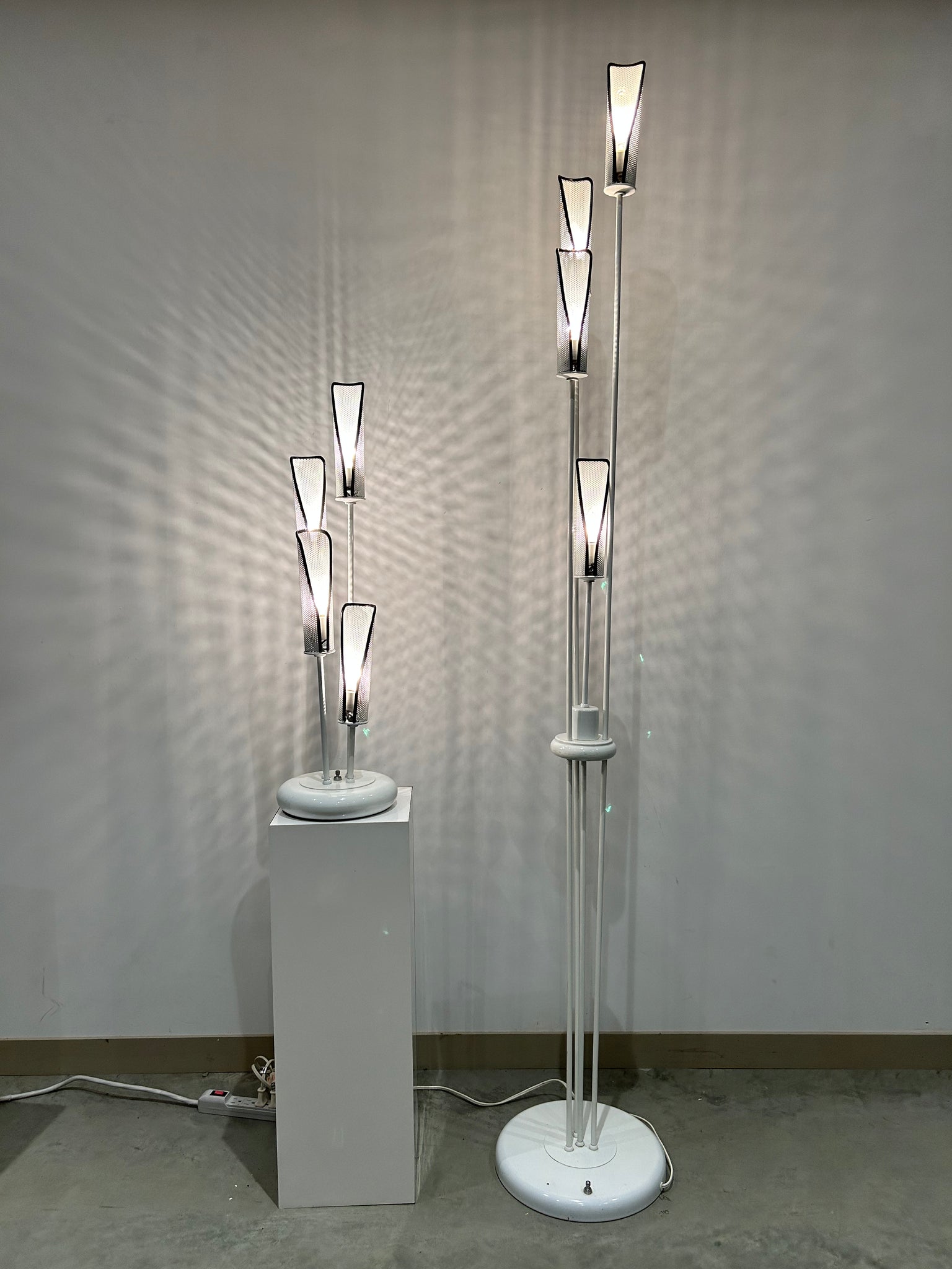 White metal table & floor lamps
