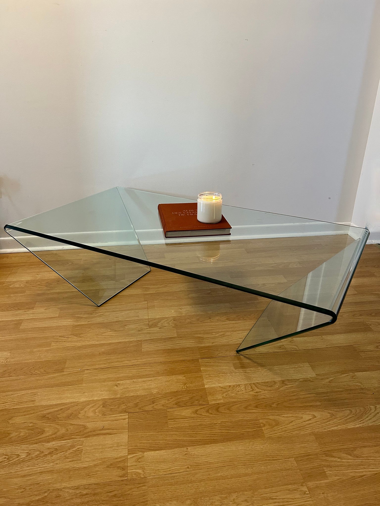 Angled waterfall glass coffee table