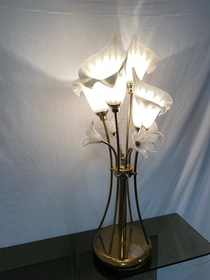Murano glass calla lillies & brass table lamp