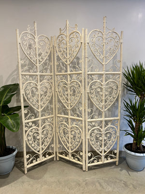 White peacock style wicker paravent room divider