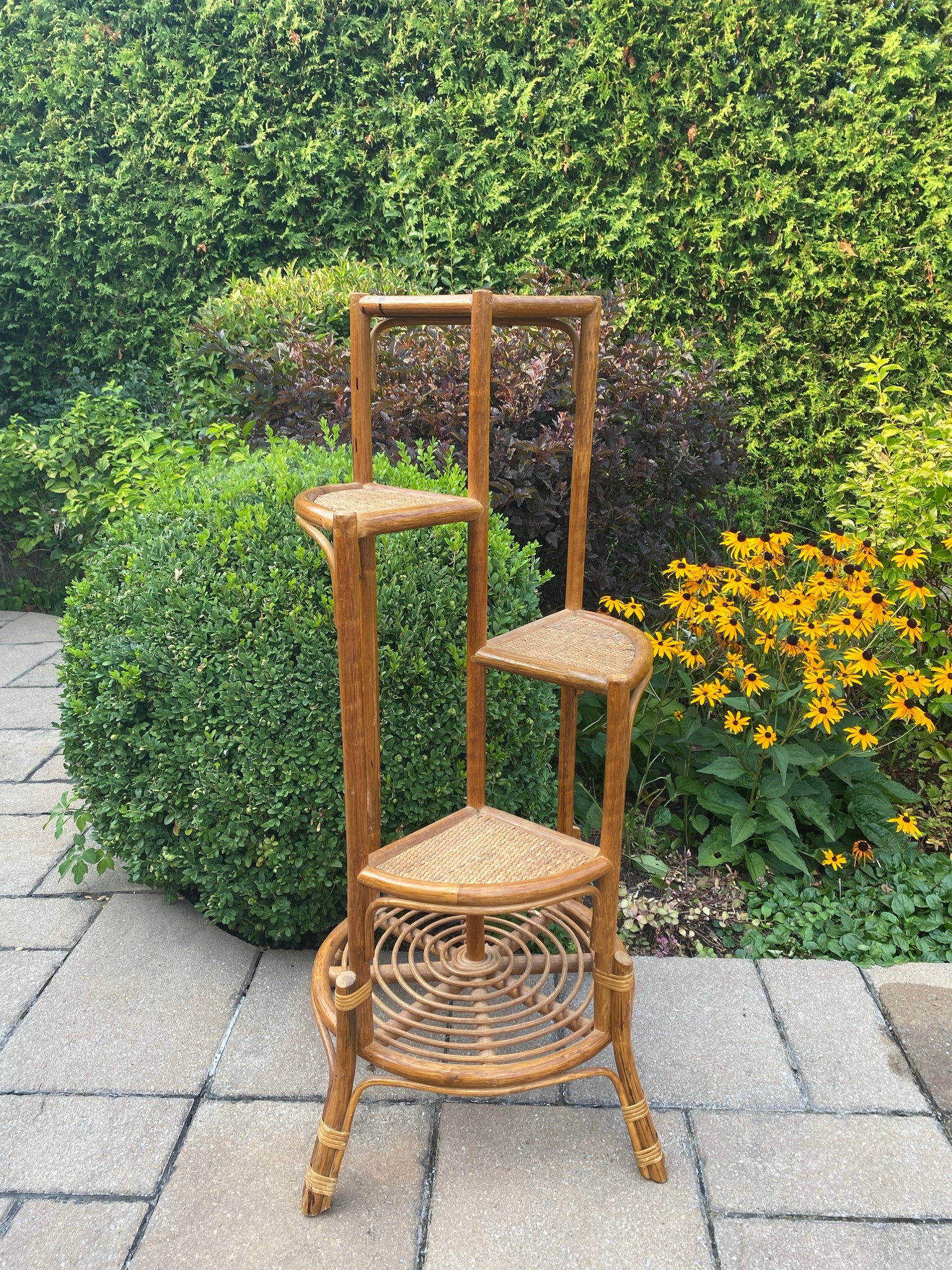 Cute bamboo & wicker plant stand