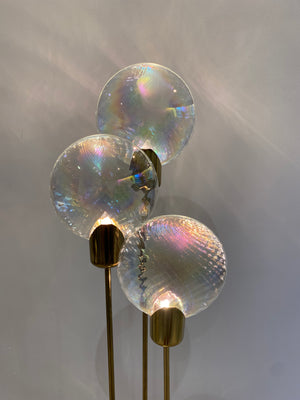Clear iridescent handblown glass & brass lollipop floor lamp