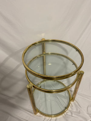 Golden brass & glass swivel table