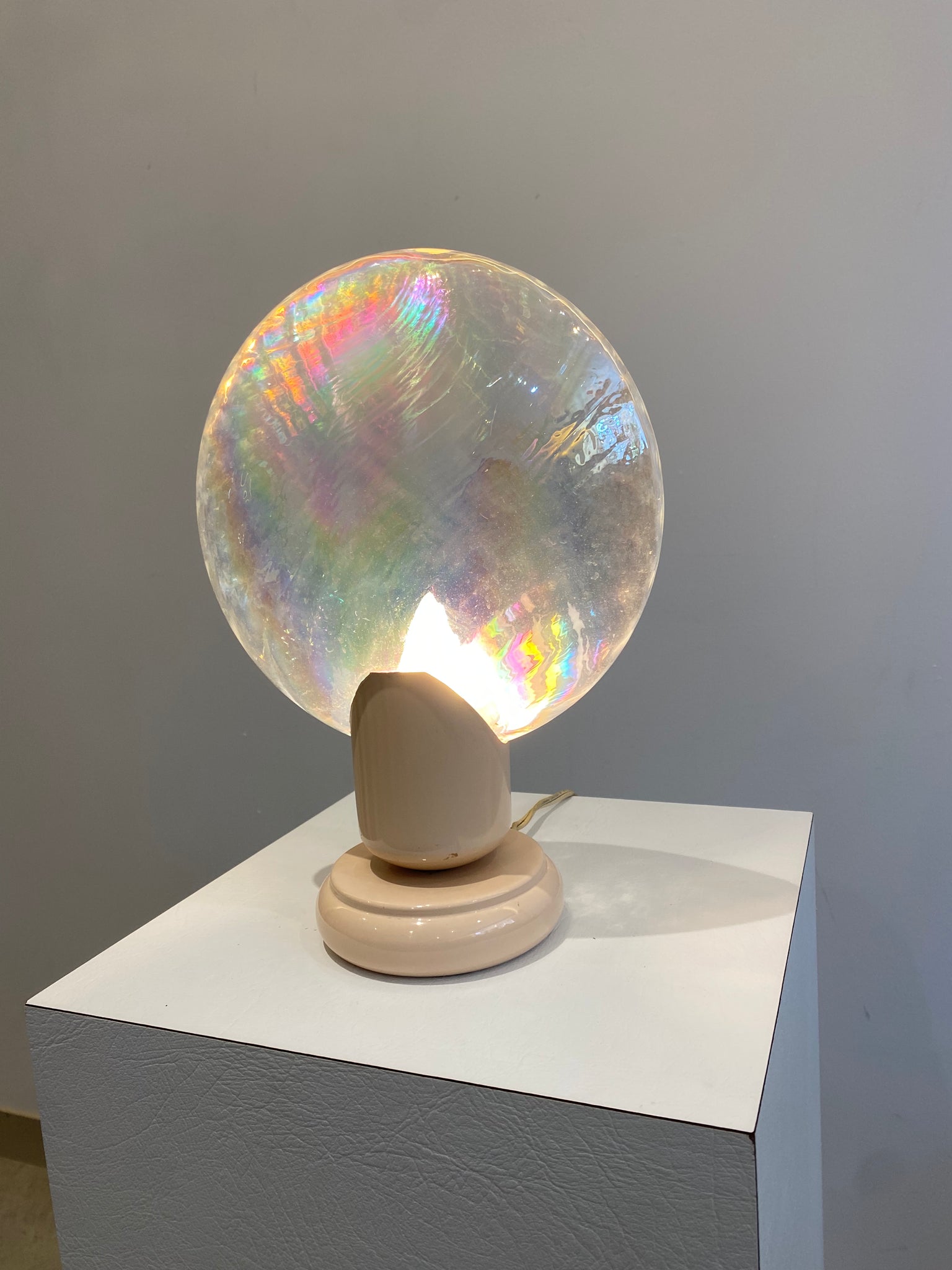 Clear iridescent handblown glass lollipop table lamp