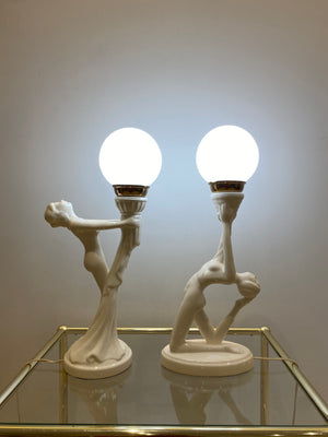 White porcelaine art deco ladies lamps