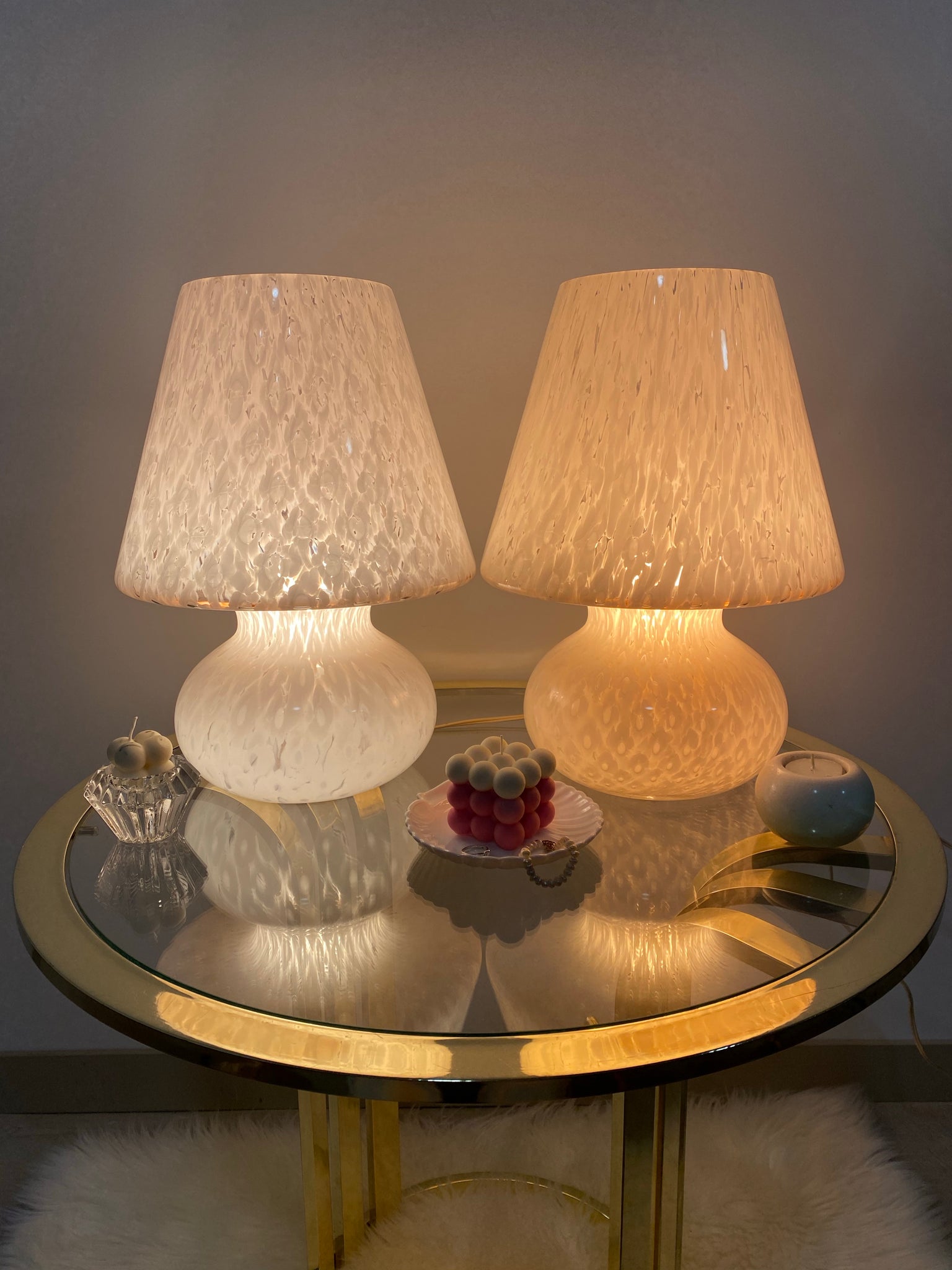 Light pink Murano glass mushroom lamp