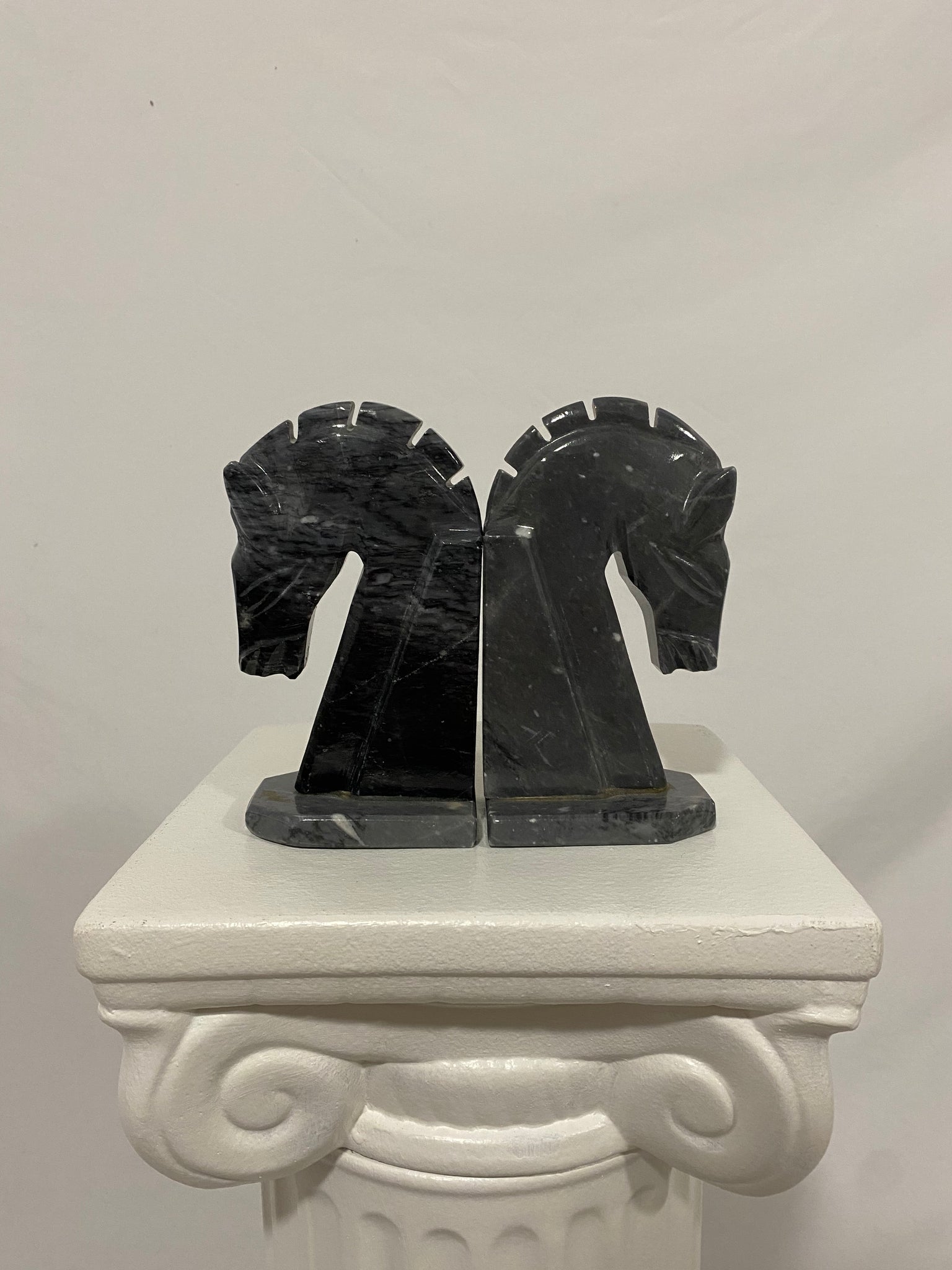 Black marbled onyx horse book-ends