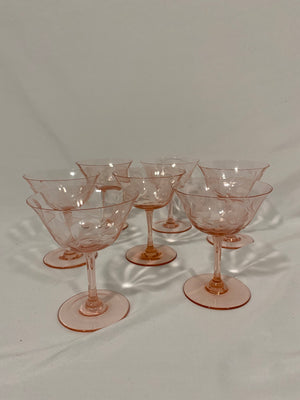 Selection of pink depression glass style glasses