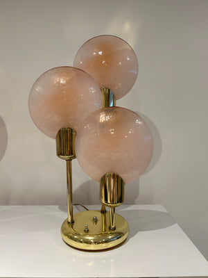 Pink Murano glass & brass lollipop table lamps