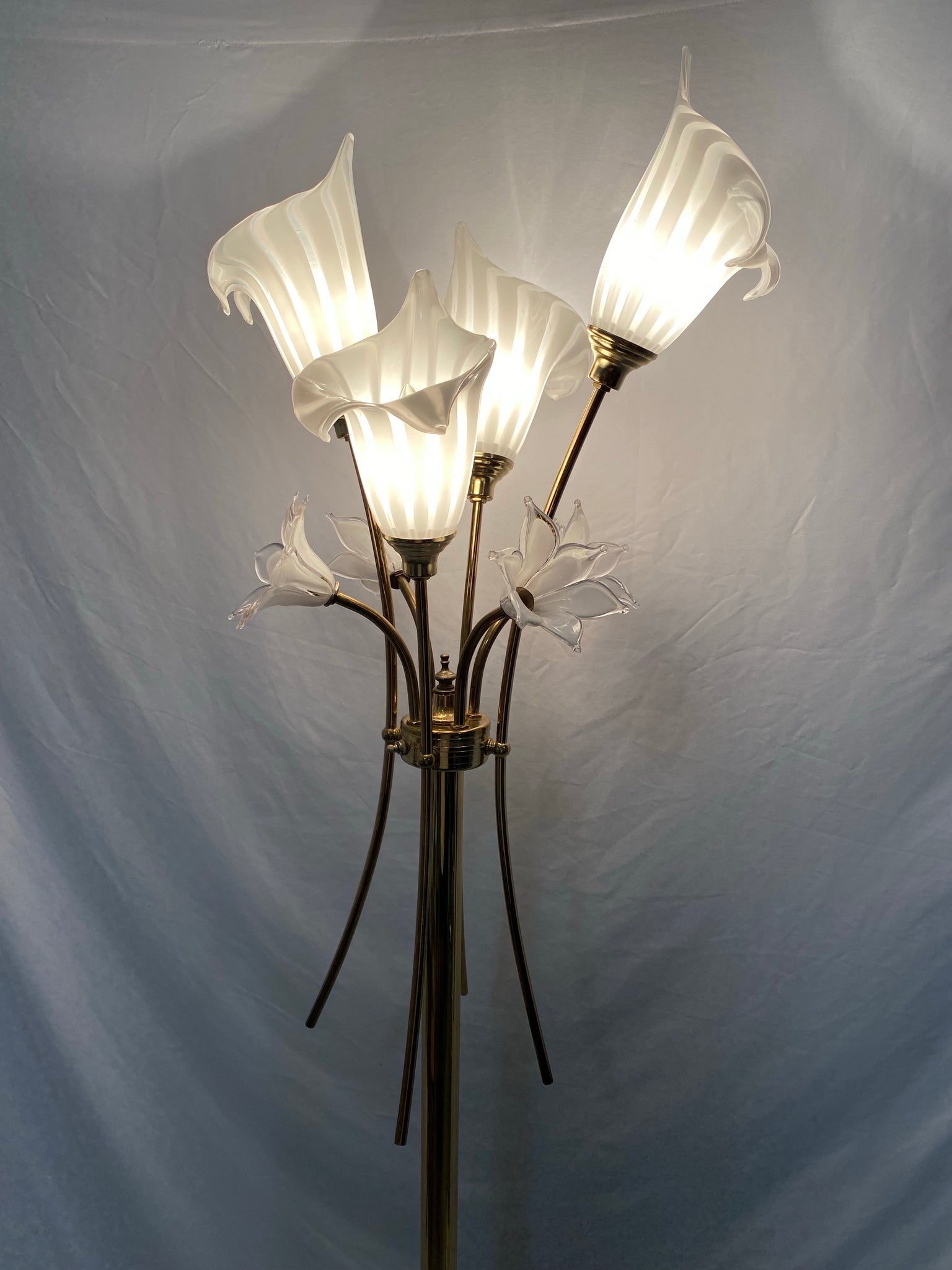Murano glass calla lillies & brass floor lamp