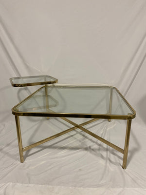 Golden brass square coffee table with swivel tablet