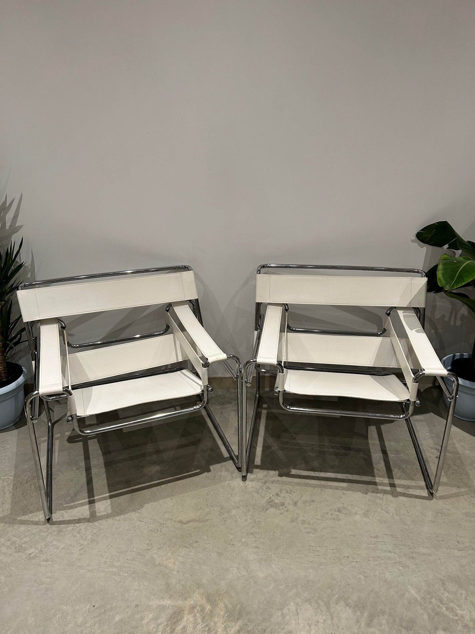 White Marcel Breuer Wassily style chairs