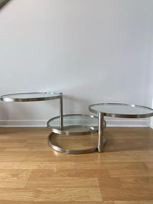 Silver & glass round swivel coffee table