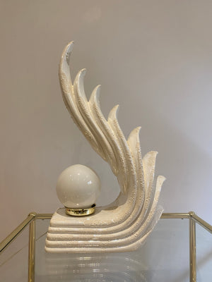 Iridescent white ceramic wave art deco lamp
