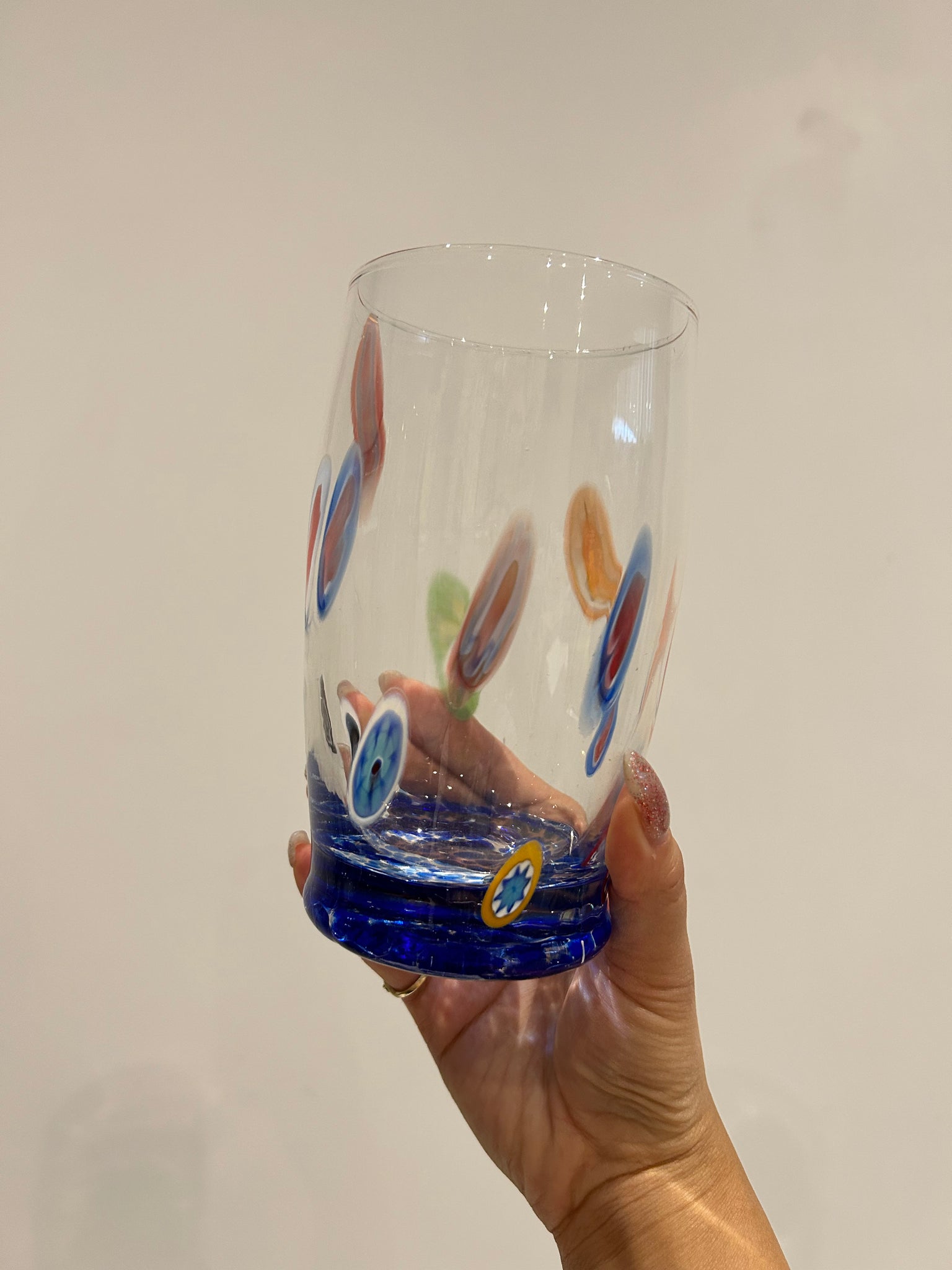 Handblown millefiori glass pitcher and glasses