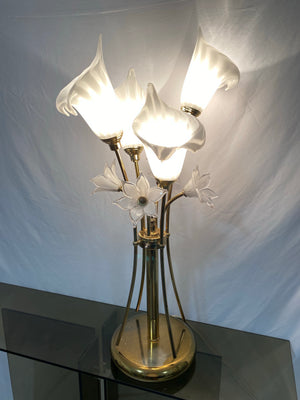 Murano glass calla lillies & brass table lamp