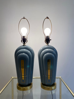 Blue-grey art deco glass lamps