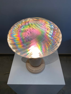 Clear iridescent handblown glass lollipop table lamp