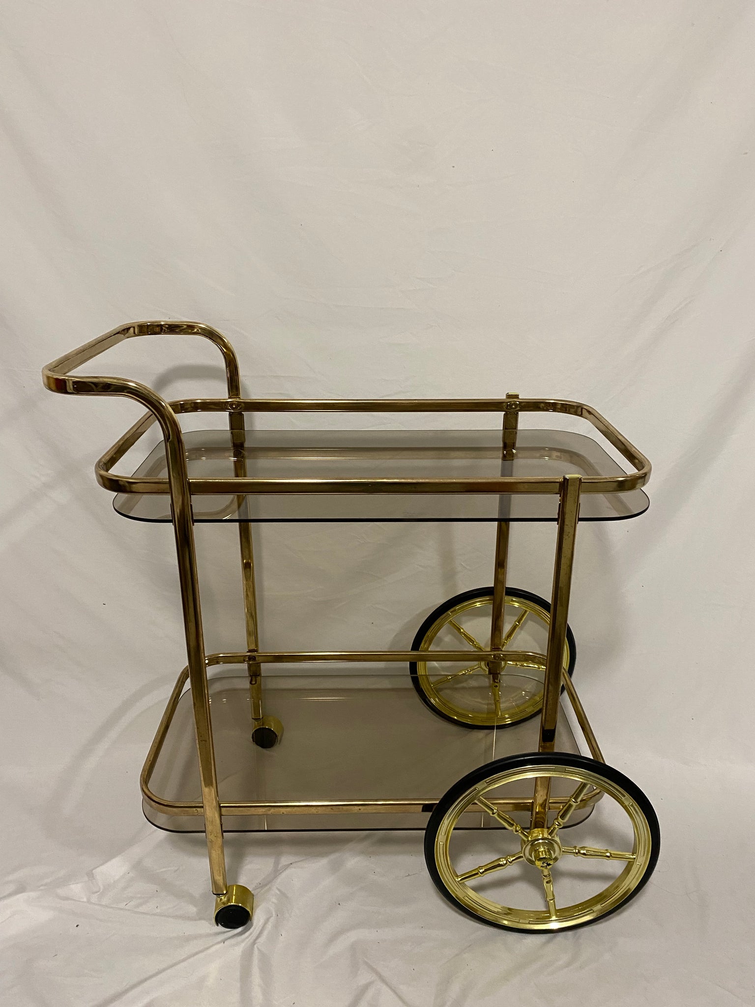 Vintage 80’s golden brass bar cart