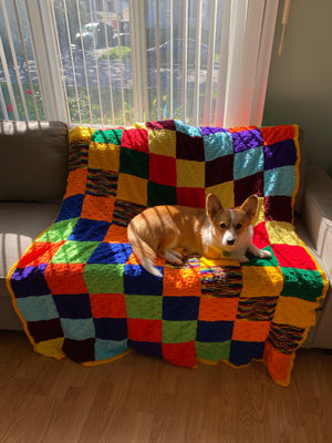 Colorful squares knitted blanket