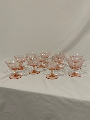 Selection of pink depression glass style glasses