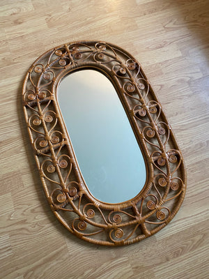 Wicker hearts oval mirror