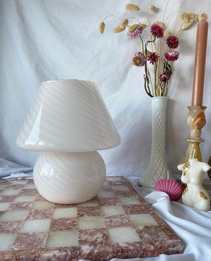 Small light pink swirl Murano mushroom lamp