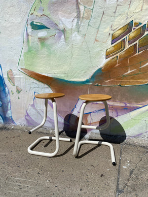 Pair of cream metal & wood paperclip bar stools