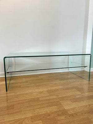 Large tempered glass waterfall coffee table with tablet
