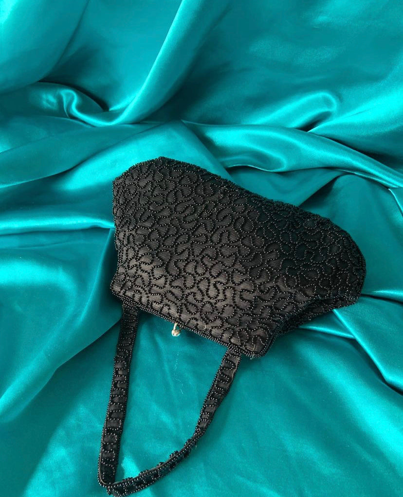 Little black vintage beaded handbag