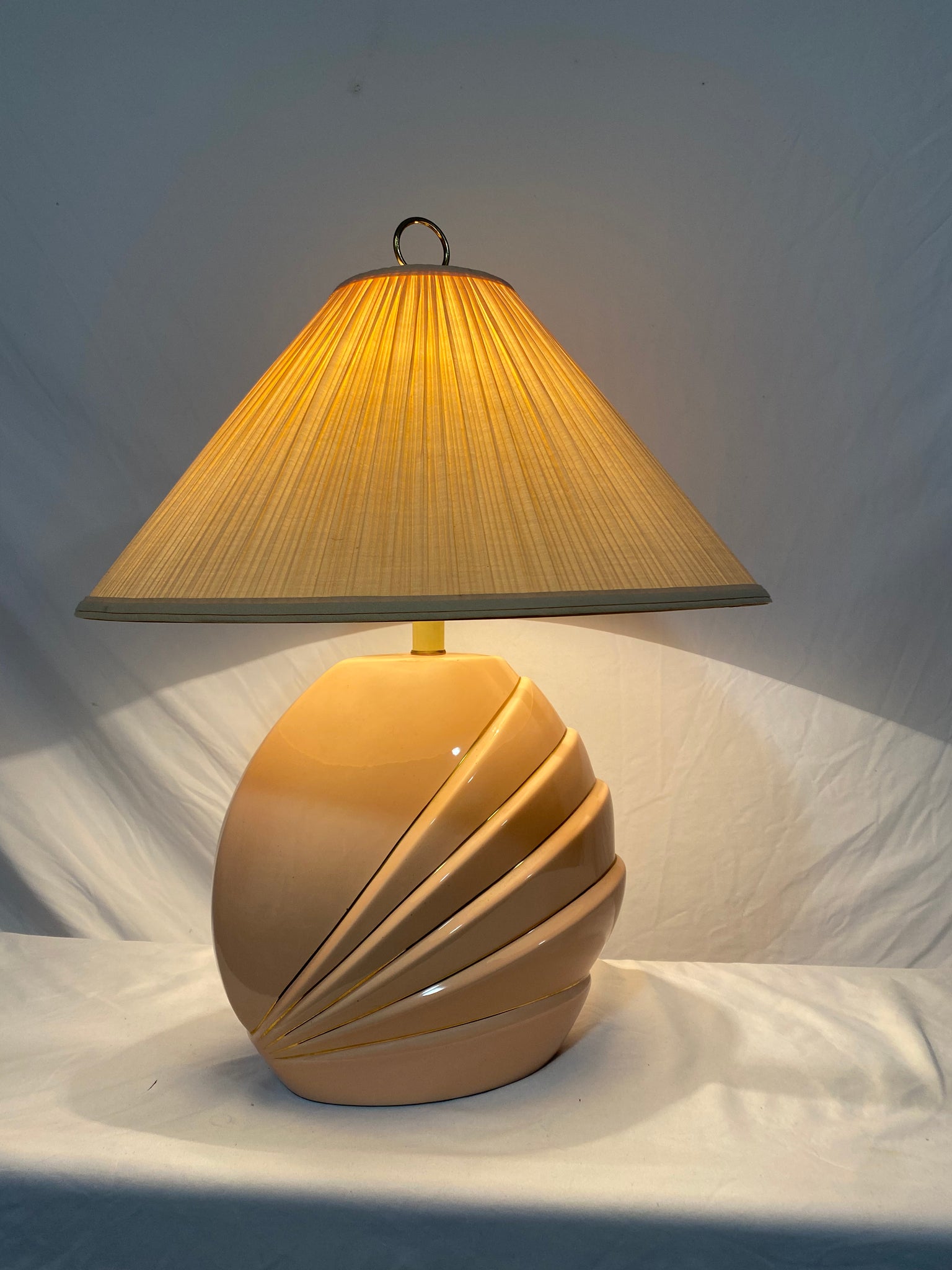Light pink & gold art deco ceramic lamps