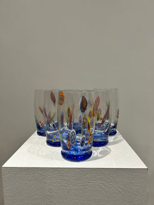 Handblown millefiori glass pitcher and glasses