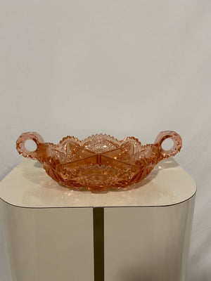 Thicc textured pink glass bowl with handles