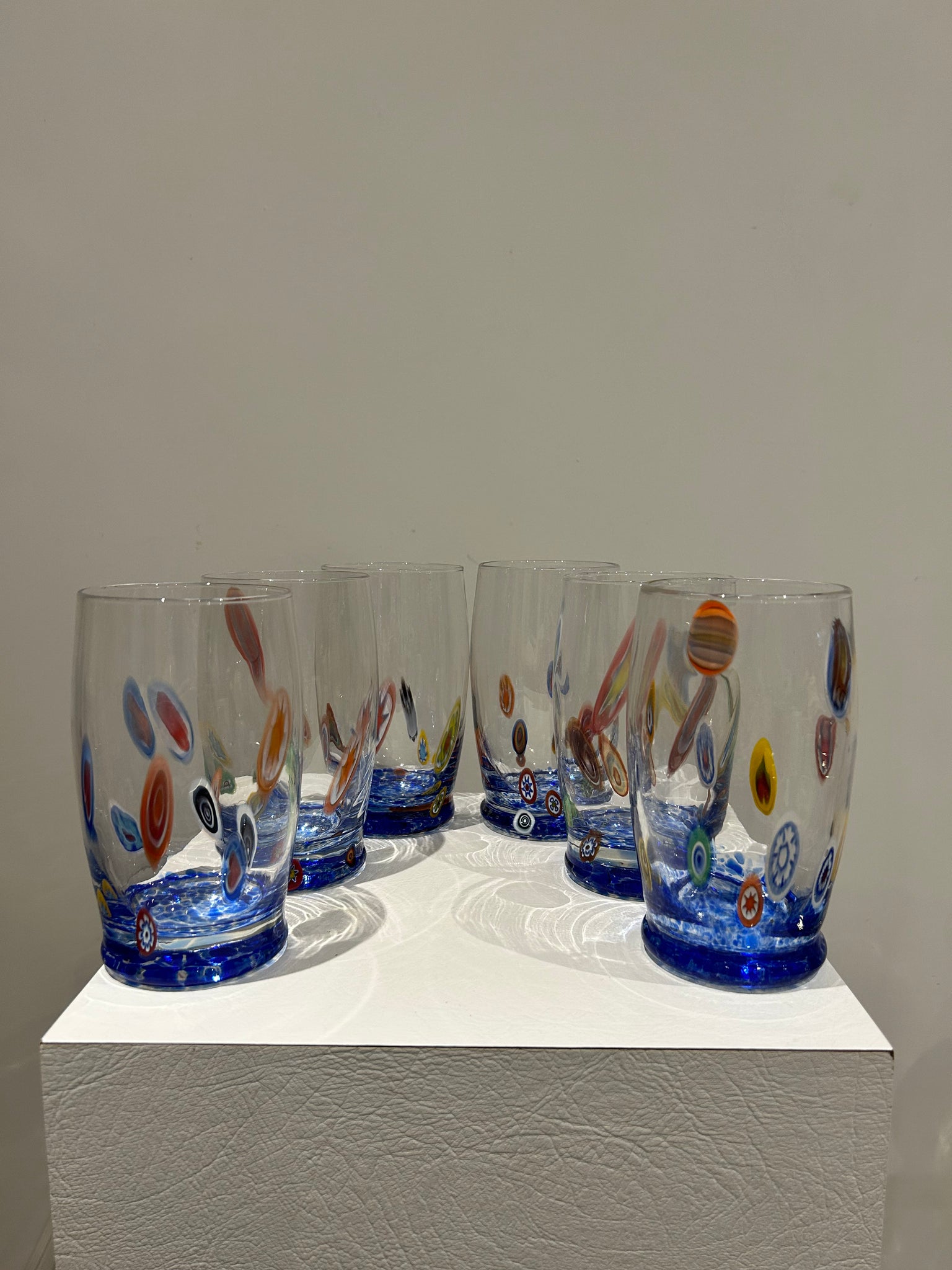 Handblown millefiori glass pitcher and glasses