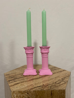Hot pink plaster column candle holders