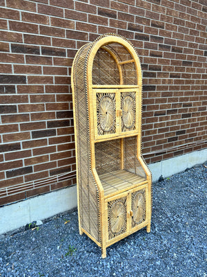 Tall sunburst wicker shelf with doors