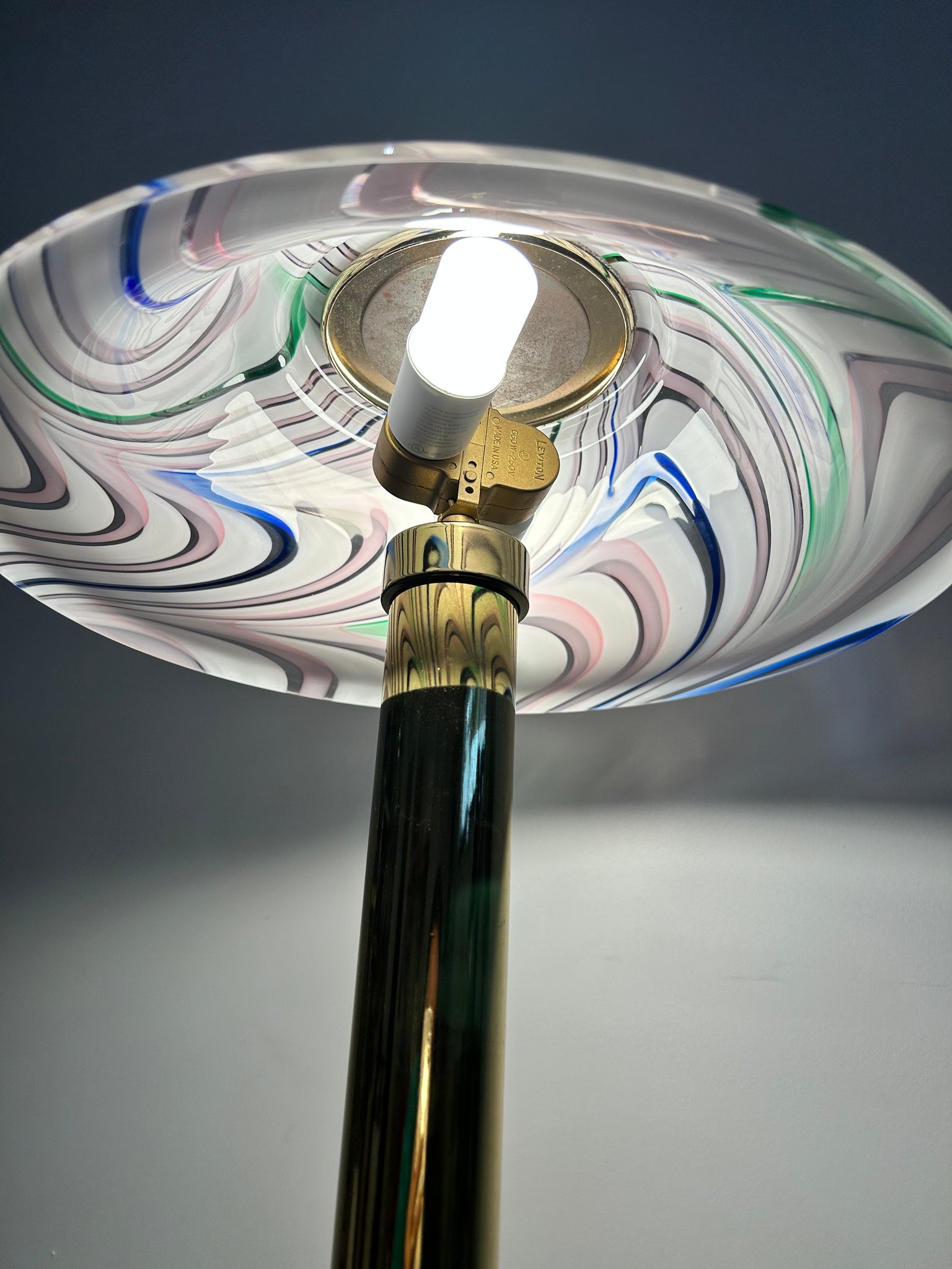 Colorful swirly Murano glass & brass table lamp