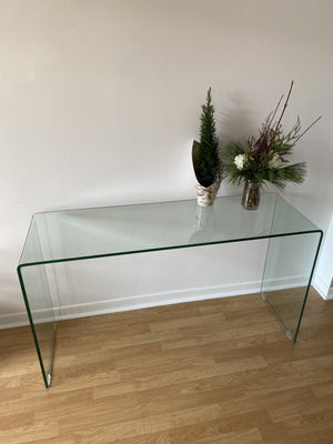 Stunning tempered glass waterfall console table