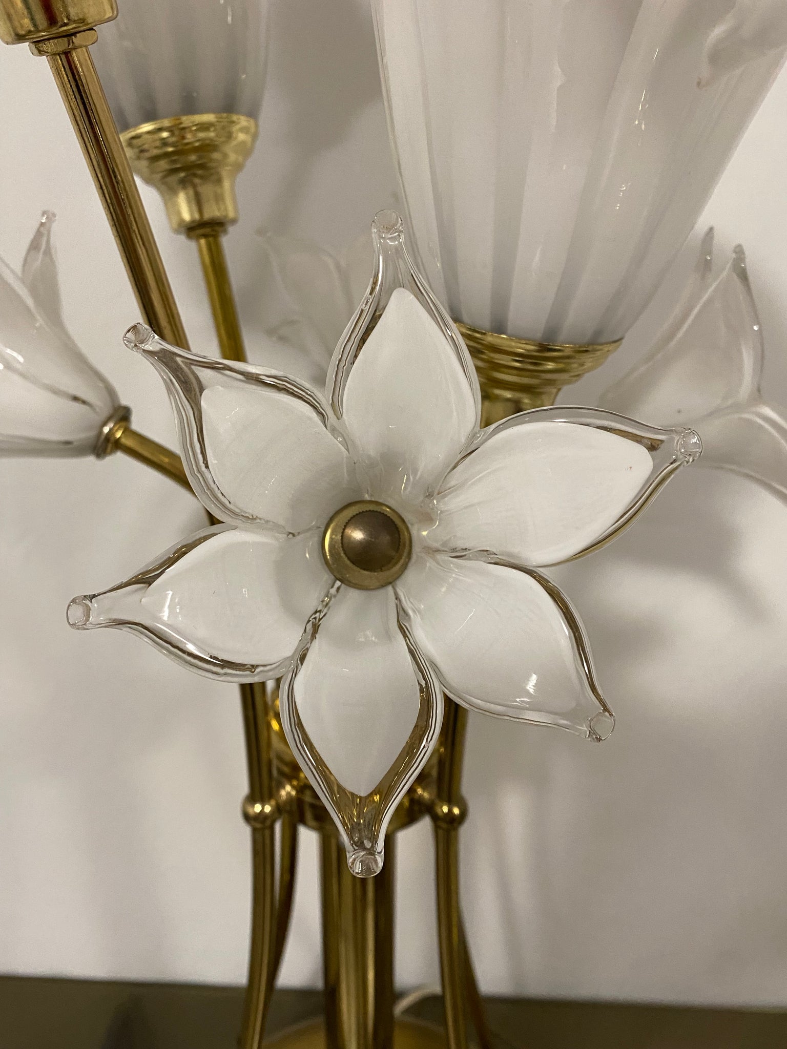 Murano glass calla lillies & brass table lamp