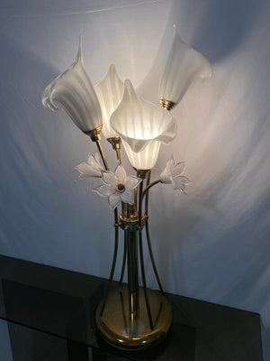 Murano glass calla lillies & brass table lamp