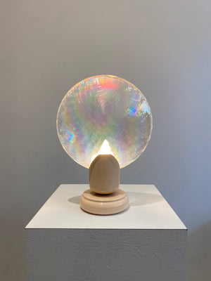 Clear iridescent handblown glass lollipop table lamp