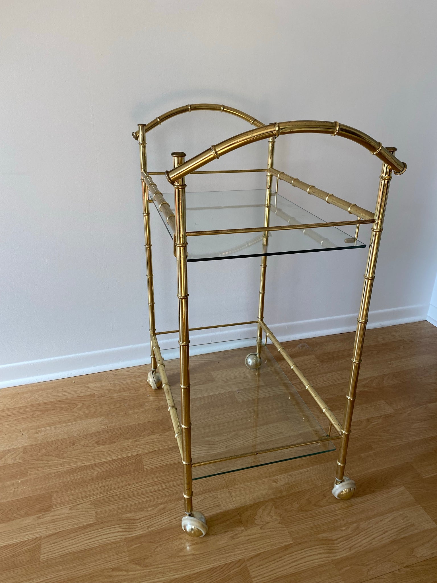 Golden brass & glass bar cart