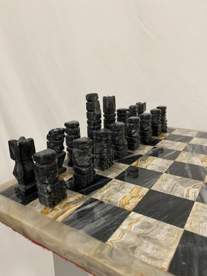 Black & white marbled onyx chess game