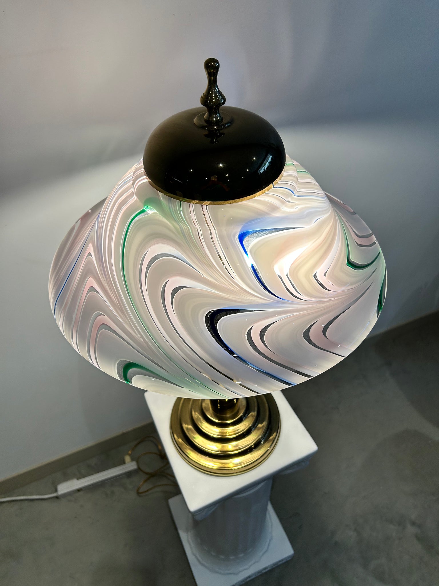 Colorful swirly Murano glass & brass table lamp