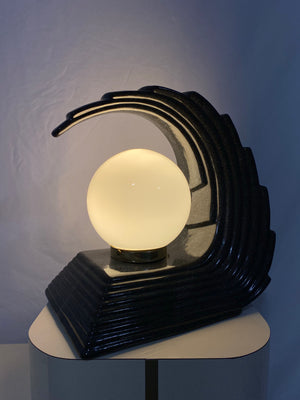 Speckled black ceramic wave art deco lamps