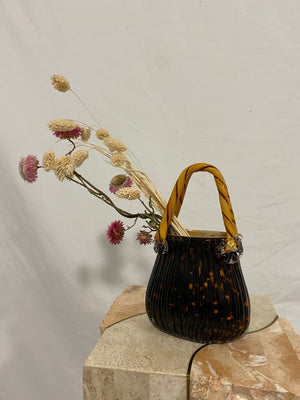 Murano style tortoise shell glass purse vase