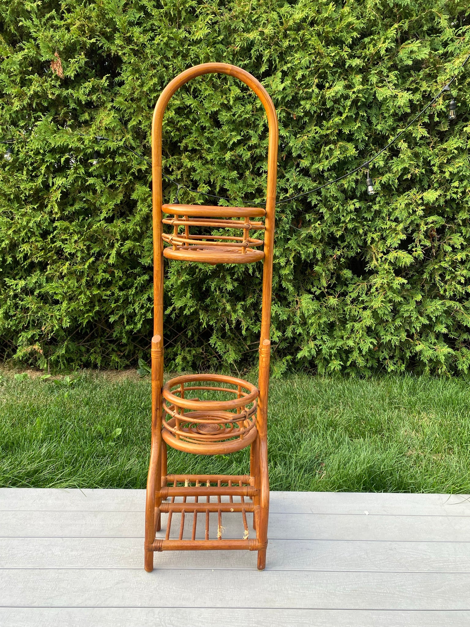 Tall bamboo & wicker plant stand